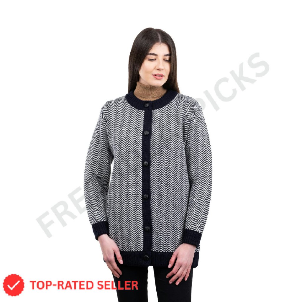 Merino Wool Herringbone Cardigan Classic Elegant Cozy Winter Layering Piece